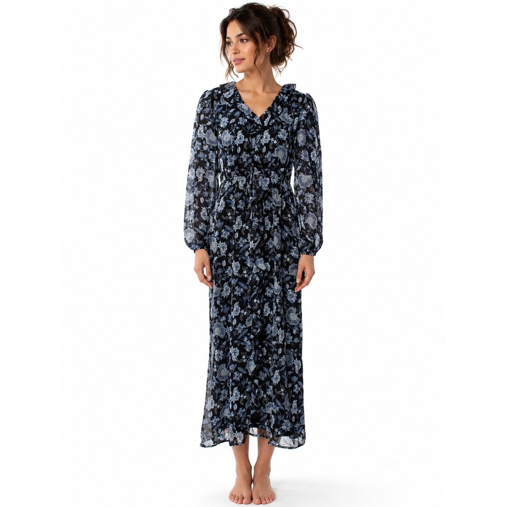JOIE Women's New Maxi Dress XS Blue Floral Ruffle Long Sleeve